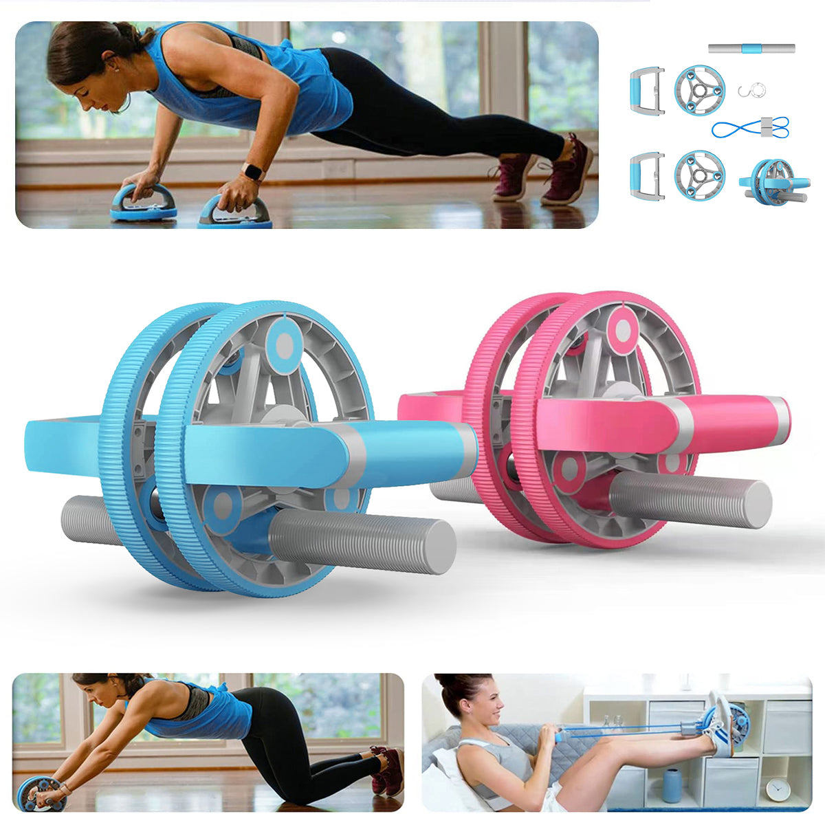 Versatile Ab Wheel with Pull Strap - Complete Gym Fitness Training Set